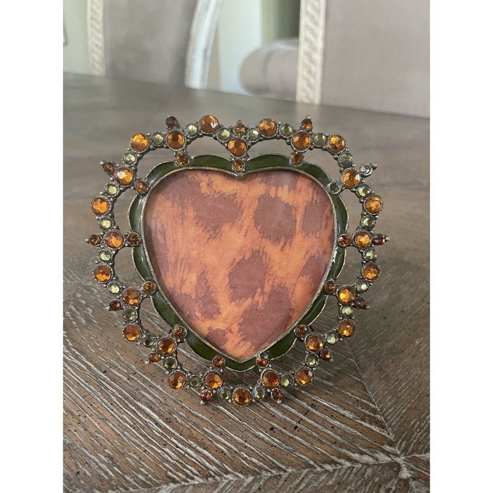Mini Rhinestone Jeweled Heart Shape Photo Picture Frame Easel Back 2.5" x 3"